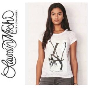 Lauren Moshi Peace and Love White crop Tee